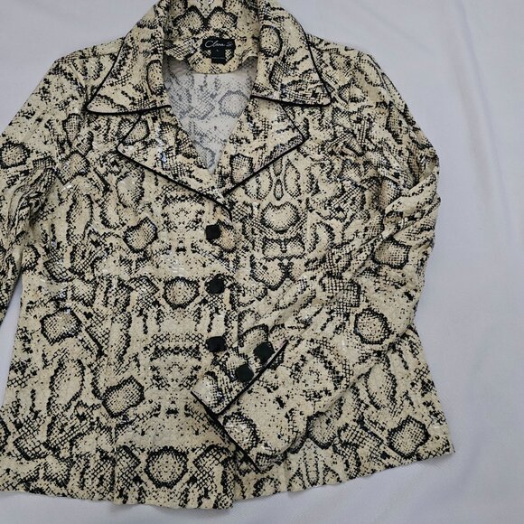 Clara S. Allover Snake Print Button-Up Allover Sequin Jacket Women's Size Large - Picture 4 of 13